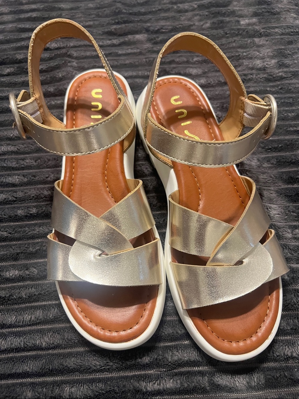 Unisa Metallic Gold Strappy Wedge Sandals